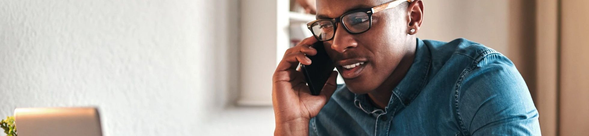 Man talking on the phone - Moran's Floor Store in Jamestown